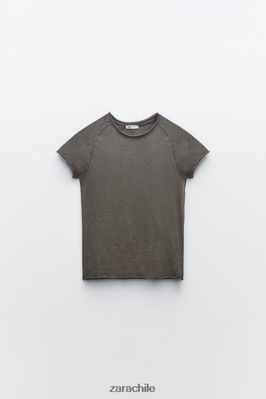 ropa cl Zara mujer camiseta de algodón con costuras antracita oscura JJ06N4942