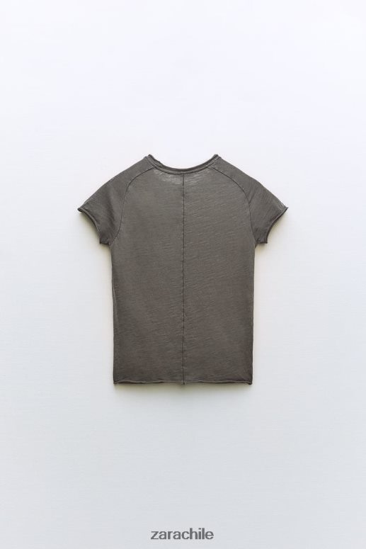 ropa cl Zara mujer camiseta de algodón con costuras antracita oscura JJ06N4942