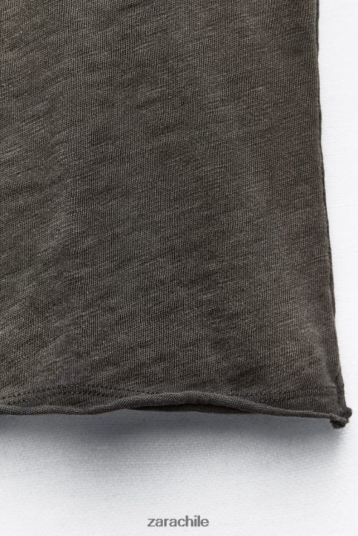 ropa cl Zara mujer camiseta de algodón con costuras antracita oscura JJ06N4942