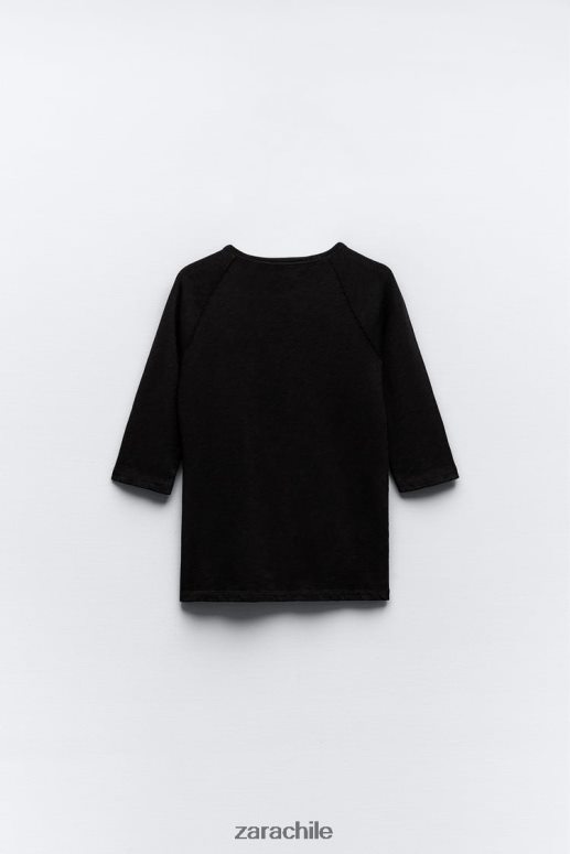 ropa cl Zara mujer camiseta de algodón flameado pesado negro JJ06N4943