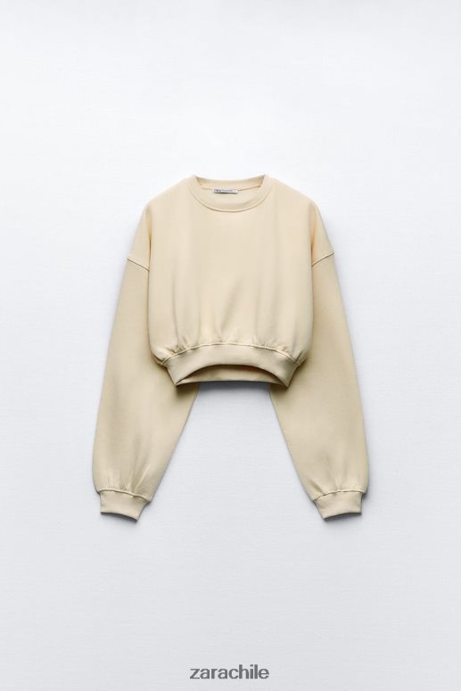 ropa cl Zara mujer sudadera corta básica vainilla JJ06N4945