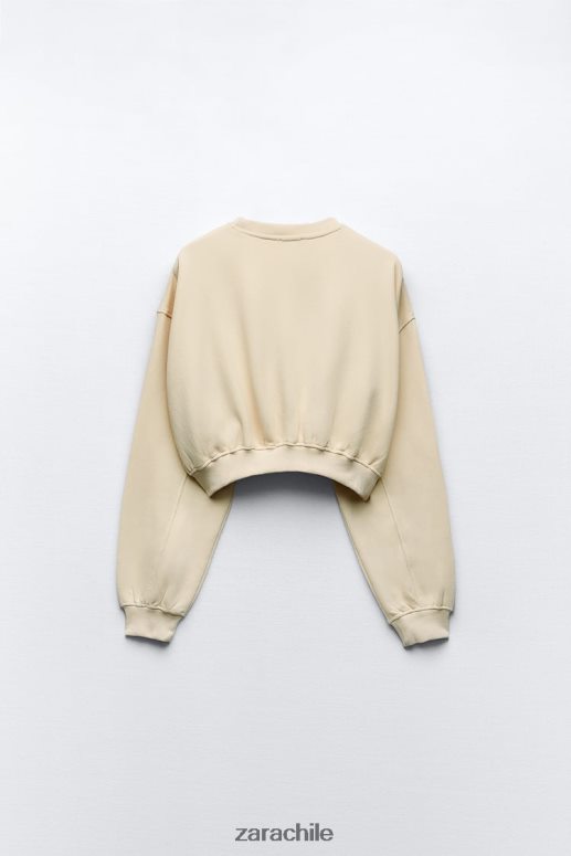ropa cl Zara mujer sudadera corta básica vainilla JJ06N4945