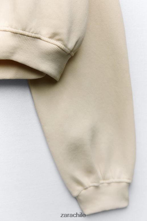 ropa cl Zara mujer sudadera corta básica vainilla JJ06N4945