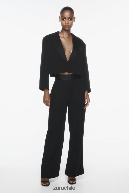 ropa cl Zara mujer blazer corto con solapa y efecto satinado negro JJ06N4894