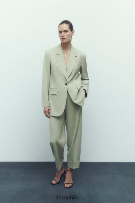 ropa cl Zara mujer blazer de corte recto verde claro JJ06N4908