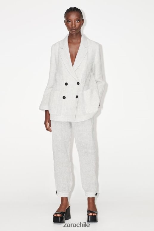 ropa cl Zara mujer blazer de lino con efecto arrugado marga gris JJ06N4912