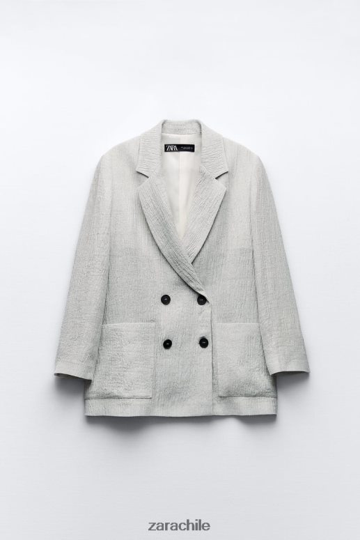 ropa cl Zara mujer blazer de lino con efecto arrugado marga gris JJ06N4912