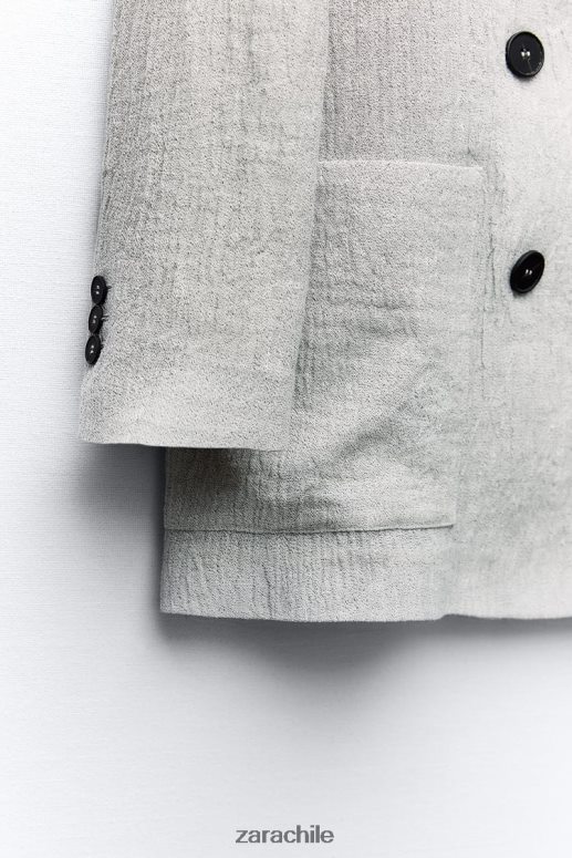 ropa cl Zara mujer blazer de lino con efecto arrugado marga gris JJ06N4912