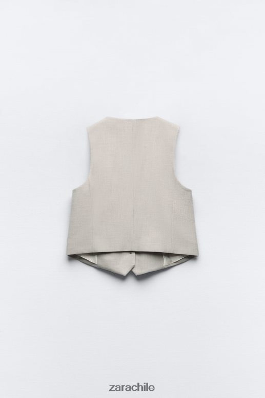 ropa cl Zara mujer chaleco corto a medida gris/beige JJ06N4882