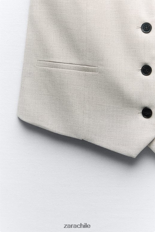 ropa cl Zara mujer chaleco corto a medida gris/beige JJ06N4882