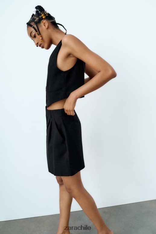 ropa cl Zara mujer chaleco corto en mezcla de lino negro JJ06N4902