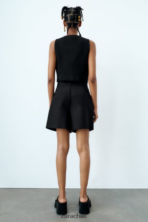 ropa cl Zara mujer chaleco corto en mezcla de lino negro JJ06N4902