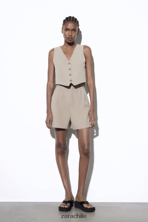 ropa cl Zara mujer chaleco de mezcla de lino gris topo JJ06N4899