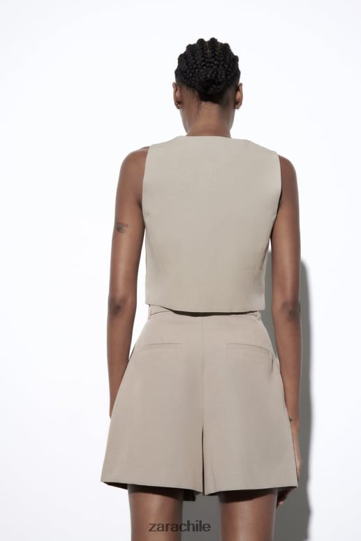 ropa cl Zara mujer chaleco de mezcla de lino gris topo JJ06N4899