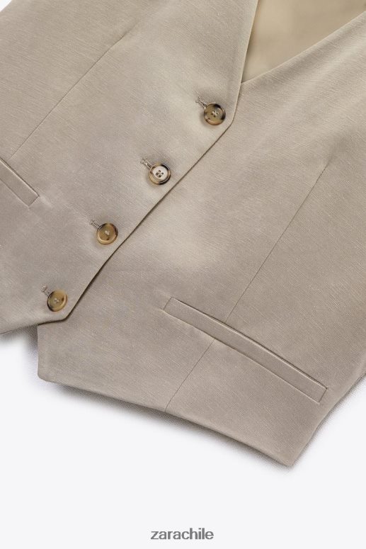 ropa cl Zara mujer chaleco de mezcla de lino gris topo JJ06N4899