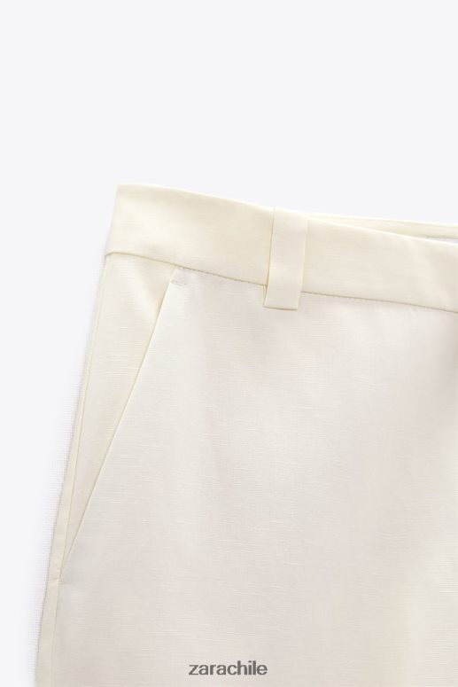 ropa cl Zara mujer pantalones acampanados en mezcla de lino vainilla JJ06N4893