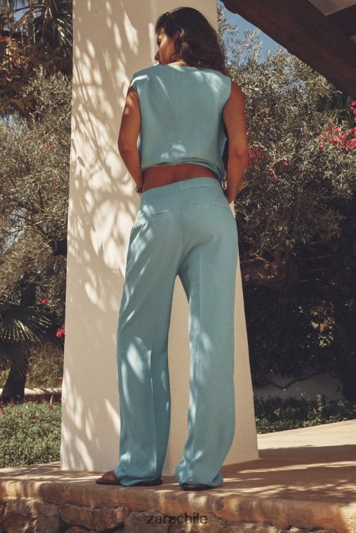 ropa cl Zara mujer pantalones de pierna recta acero azul JJ06N4890