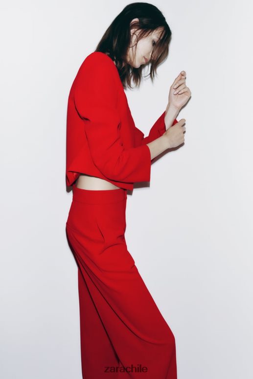 ropa cl Zara mujer pantalones de talle alto y corte recto rojo brillante JJ06N4888