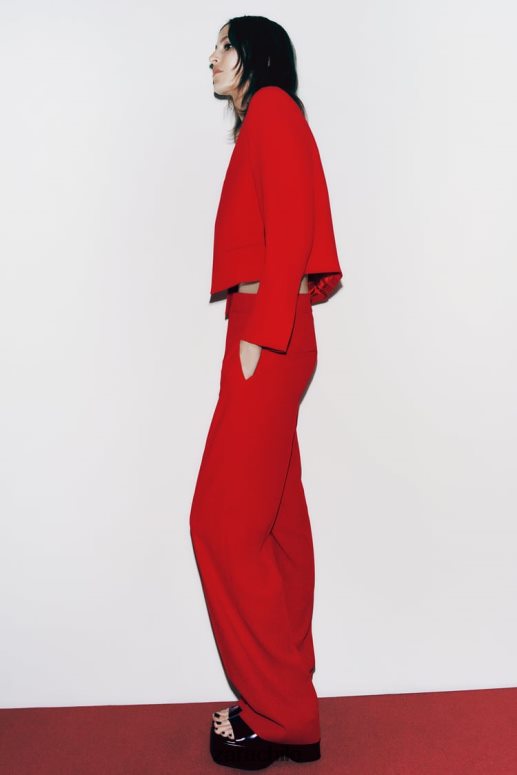 ropa cl Zara mujer pantalones de talle alto y corte recto rojo brillante JJ06N4888