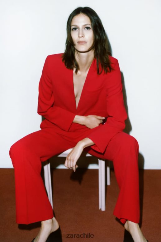 ropa cl Zara mujer pantalones de talle alto y corte recto rojo brillante JJ06N4888