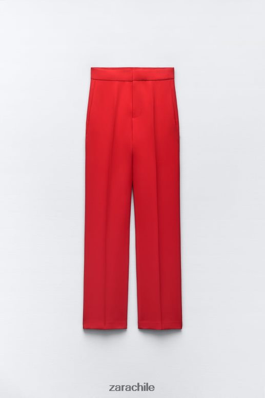ropa cl Zara mujer pantalones de talle alto y corte recto rojo brillante JJ06N4888