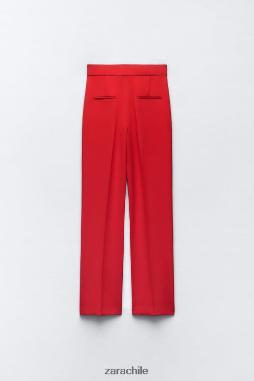 ropa cl Zara mujer pantalones de talle alto y corte recto rojo brillante JJ06N4888