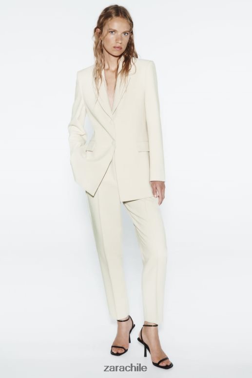 ropa cl Zara mujer pantalones delgados de cintura alta crudo JJ06N4886