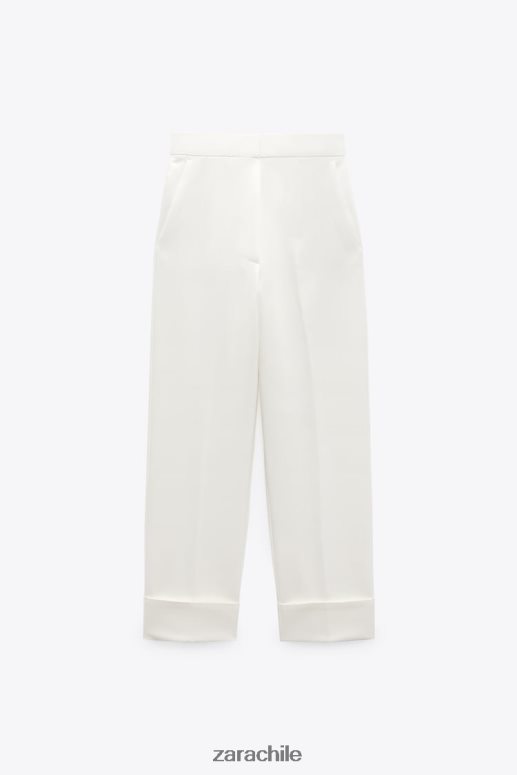 ropa cl Zara mujer pantalones rectos con puños vueltos crudo JJ06N4898