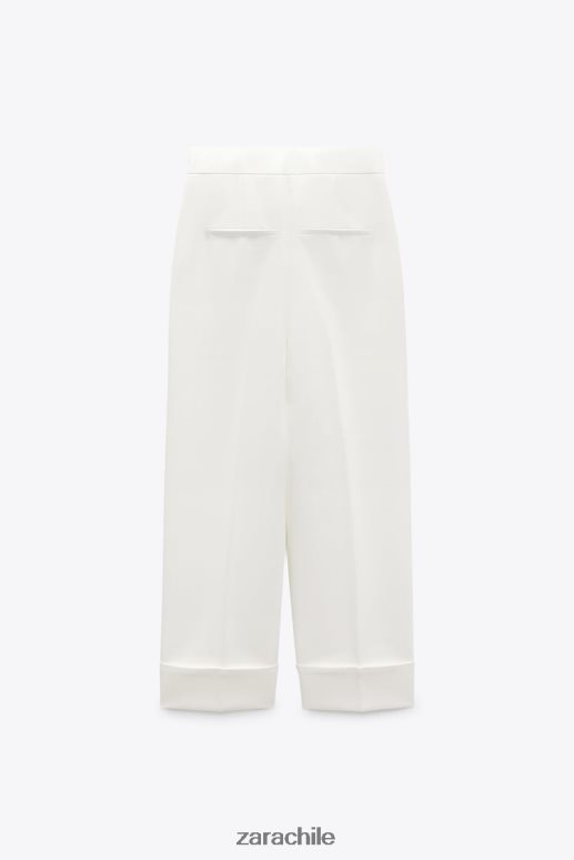 ropa cl Zara mujer pantalones rectos con puños vueltos crudo JJ06N4898