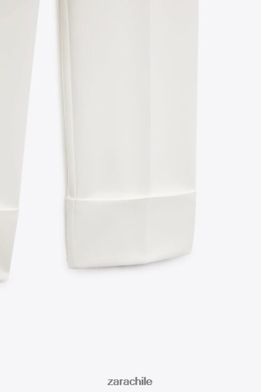 ropa cl Zara mujer pantalones rectos con puños vueltos crudo JJ06N4898