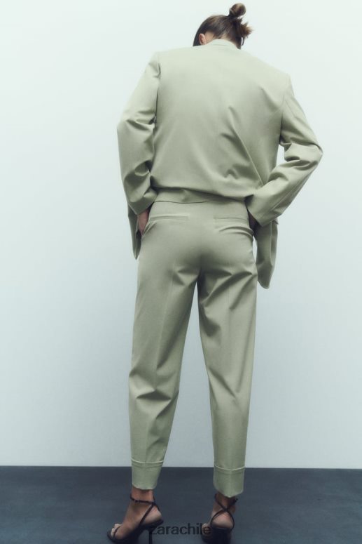 ropa cl Zara mujer pantalones rectos con puños vueltos verde claro JJ06N4909