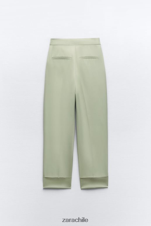ropa cl Zara mujer pantalones rectos con puños vueltos verde claro JJ06N4909