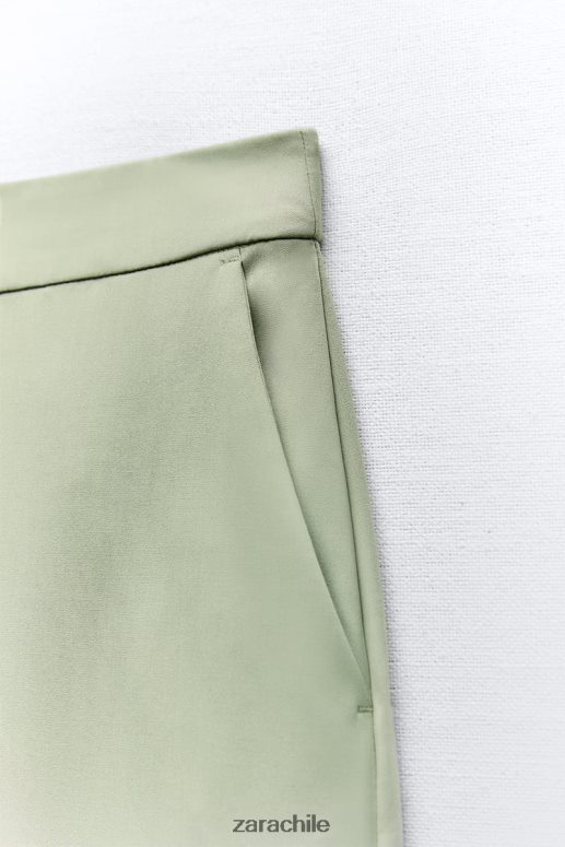 ropa cl Zara mujer pantalones rectos con puños vueltos verde claro JJ06N4909
