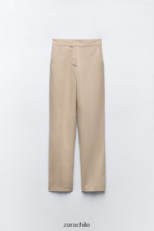 ropa cl Zara mujer pantalones rectos de mezcla de lino arena JJ06N4887