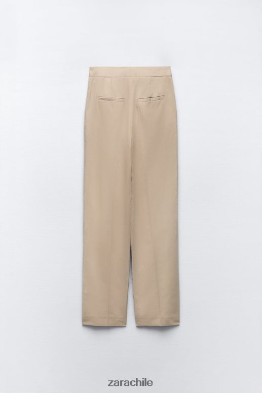 ropa cl Zara mujer pantalones rectos de mezcla de lino arena JJ06N4887
