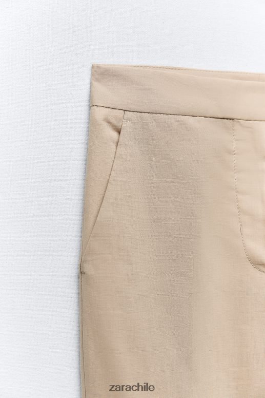 ropa cl Zara mujer pantalones rectos de mezcla de lino arena JJ06N4887