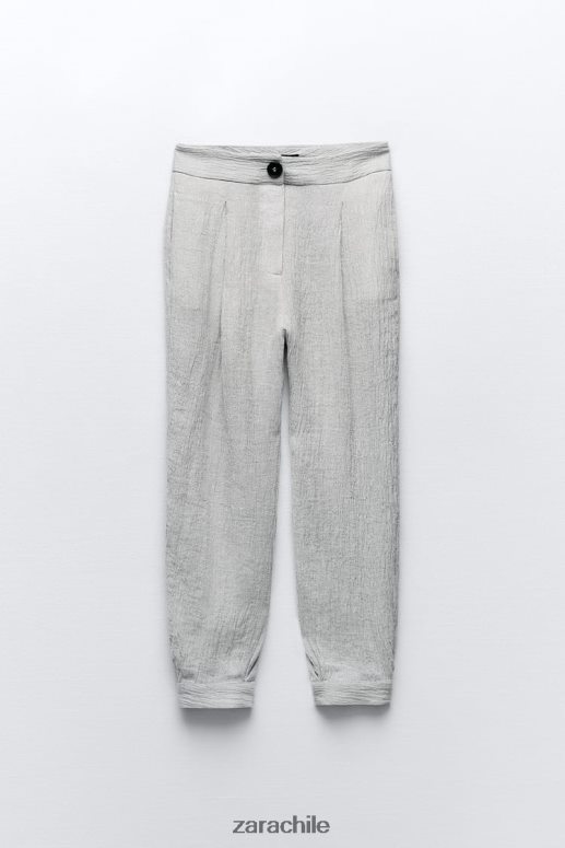 ropa cl Zara mujer pantalones tapered de lino con efecto arrugado marga gris JJ06N4913