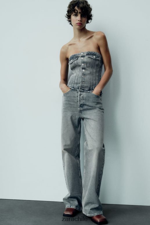 ropa cl Zara mujer mono vaquero sin tirantes trf Azul marino JJ06N4246