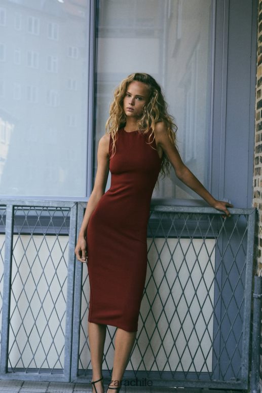 ropa cl Zara mujer vestido ajustado con espalda abierta rojizo JJ06N4234