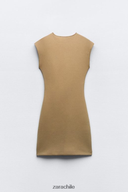 ropa cl Zara mujer vestido ajustado fruncido caqui JJ06N4235