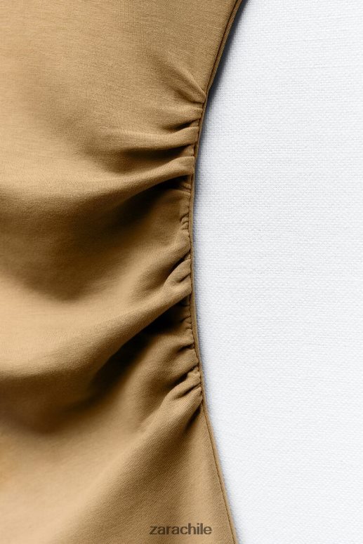 ropa cl Zara mujer vestido ajustado fruncido caqui JJ06N4235