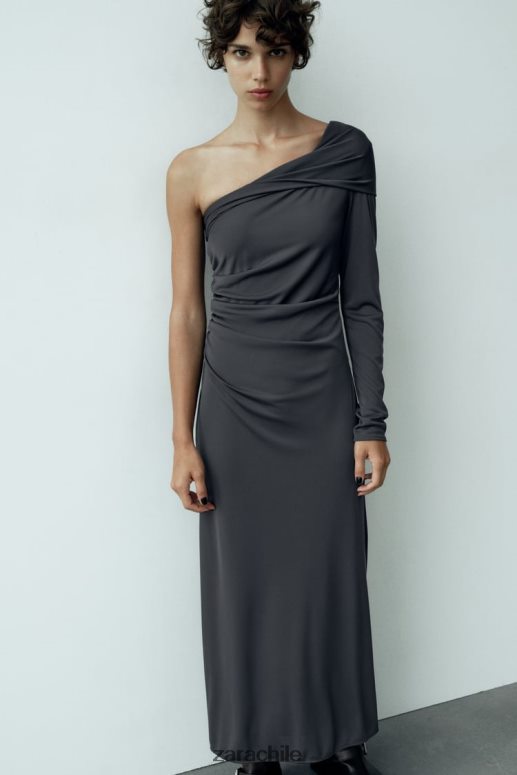 ropa cl Zara mujer vestido asimétrico drapeado gris antracita JJ06N4243