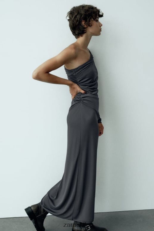 ropa cl Zara mujer vestido asimétrico drapeado gris antracita JJ06N4243