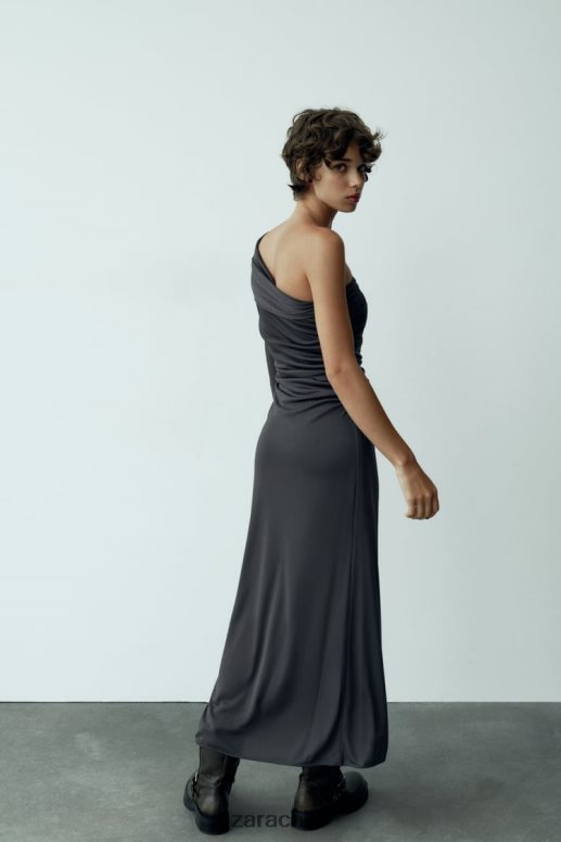 ropa cl Zara mujer vestido asimétrico drapeado gris antracita JJ06N4243