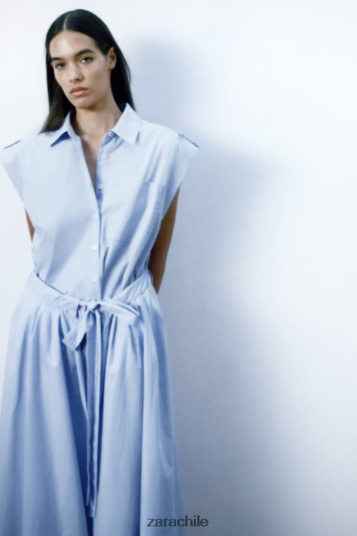 ropa cl Zara mujer vestido camisero de popelina cielo azul JJ06N4238