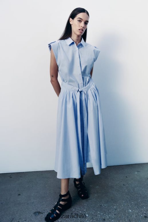 ropa cl Zara mujer vestido camisero de popelina cielo azul JJ06N4238
