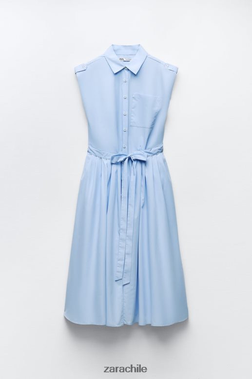 ropa cl Zara mujer vestido camisero de popelina cielo azul JJ06N4238