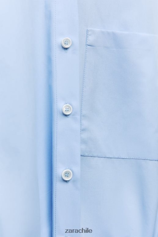 ropa cl Zara mujer vestido camisero de popelina cielo azul JJ06N4238