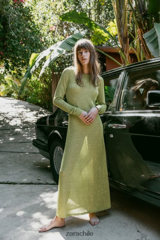 ropa cl Zara mujer vestido con hilo metalico verde JJ06N4230