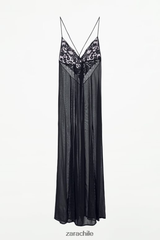 ropa cl Zara mujer vestido de georgette con ribete de guipur negro JJ06N4236